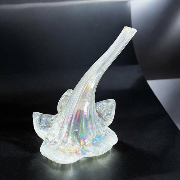 Vintage Silvestri Clear Iridescent Glass Flower With Stem Figurine Decor Glass - Picture 2 of 13